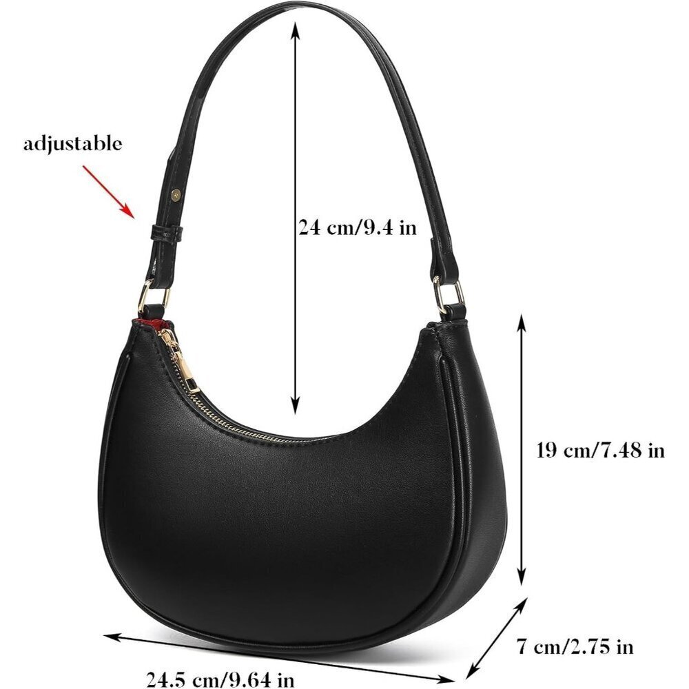 Women Black Retro Classic Clutch Shoulder Tote Hand Bag With Zipper Closure - Picture 6 of 7
